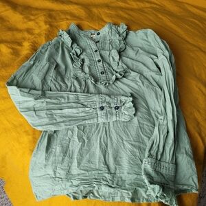 Eyelet bib cottagecore sage Boden blouse